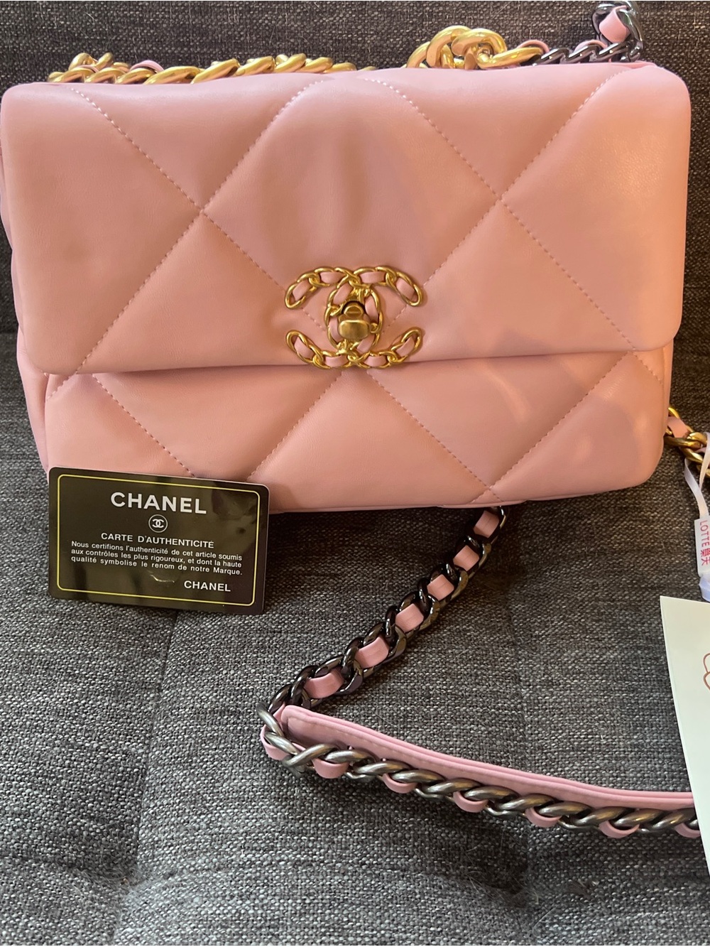Pink Quilted Shoulder Bag with Gold and Gun Metal Chain